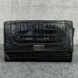 Brighton Crocodile Embossed Bag Black Leather Travel The World Passport Wallet